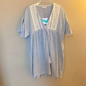 umgee  Boho Tunic Short Sleeve Striped V Neck Med